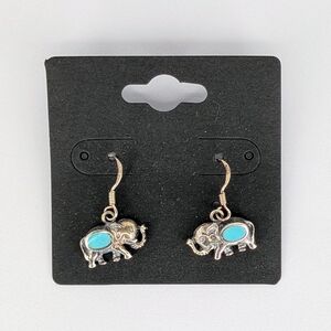 Sleeping Beauty Turquoise Dangle Earrings Elephant S925 Sterling Silver
